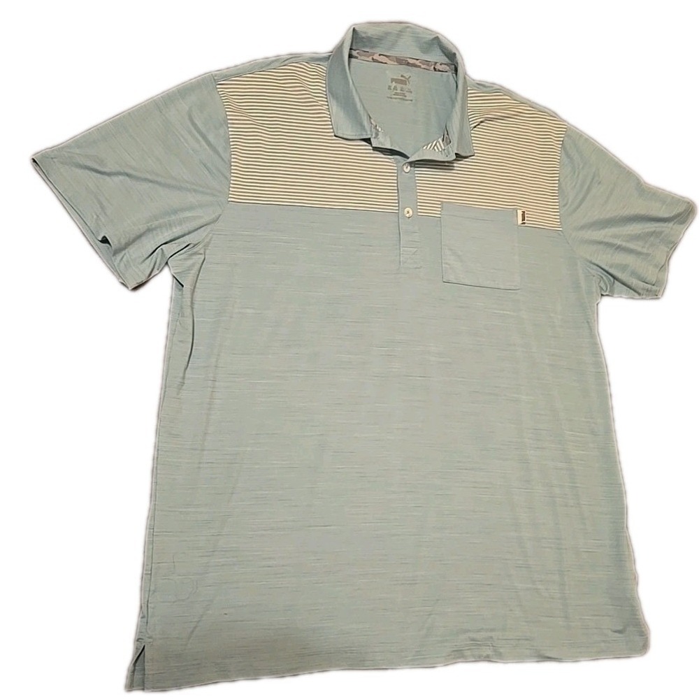 Puma Golf Mens 2XL Green White Striped Polo DryCell Performance Scripter Shirt